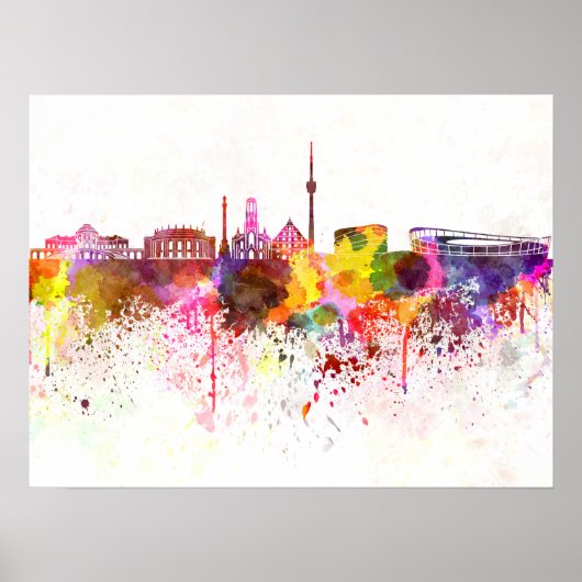 Stuttgart skyline in watercolor background ポスター (正面)