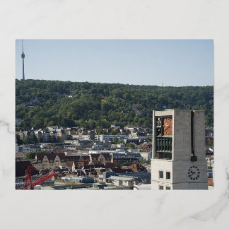 Stuttgart Stadtansicht vom Turm der Stiftskirche 箔シーズンポストカード