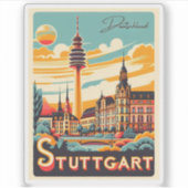 Stuttgart TV Tower - Fernsehturm germany gift シール (正面)