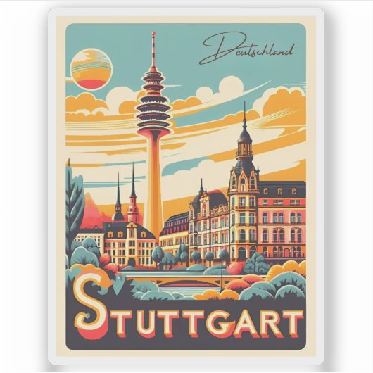 Stuttgart TV Tower - Fernsehturm germany gift シール (正面)