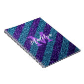 Styilsh Blue &Purple Glitter Monogram Name ノートブック (右側)
