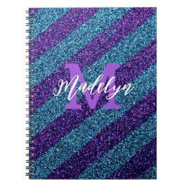 Styilsh Blue &Purple Glitter Monogram Name  ノートブック