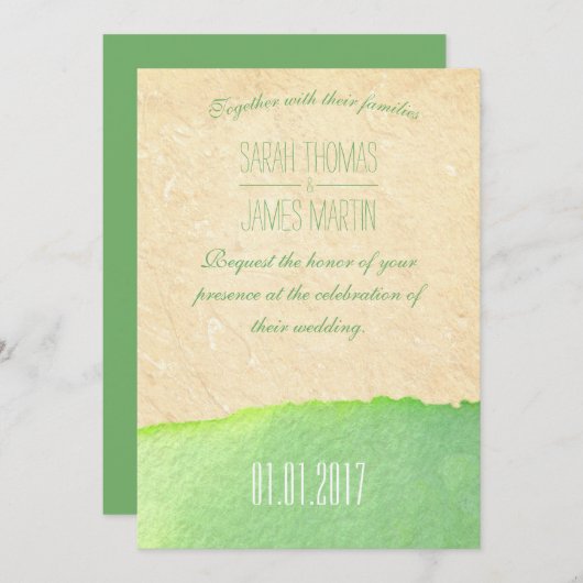 Styishの緑の水彩画の結婚式招待状 招待状 (正面/裏面)