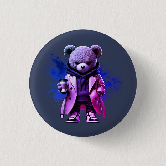 Style with Our Bold Urban Boss bear Designs 缶バッジ (正面)