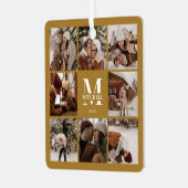 Stylisシンプルカップル写真コラージュ | モノグラムギフト メタルオーナメント (正面左)