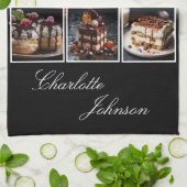 Stylisブラック&ホワイト4フォトデザートパーソナライズされた キッチンタオル (折り畳み)