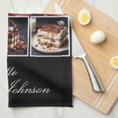 Stylisブラック&ホワイト4フォトデザートパーソナライズされた キッチンタオル (四つ折り)