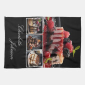 Stylisブラック&ホワイト4フォトデザートパーソナライズされた キッチンタオル (横)