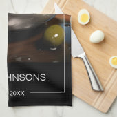 Stylis白黒写真&ファミリー名モノグラム キッチンタオル (四つ折り)