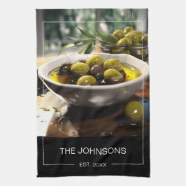 Stylis白黒写真&ファミリー名モノグラム キッチンタオル