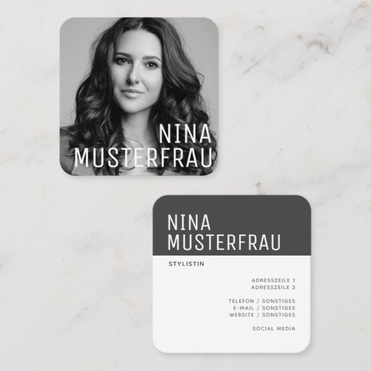 Stylische Foto Visitenkarten Vorlage - スクエア名刺 (正面/裏面)