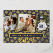 Stylish 3 Photo Collage Happy New Year! Real 箔シーズンカード (正面)