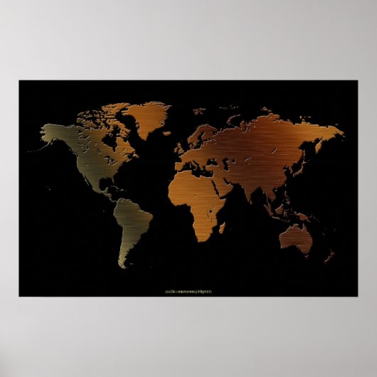 Stylish 3D Rustic-tone World Map Art Poster ポスター (正面)
