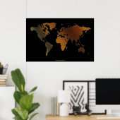 Stylish 3D Rustic-tone World Map Art Poster ポスター (ホームオフィス)