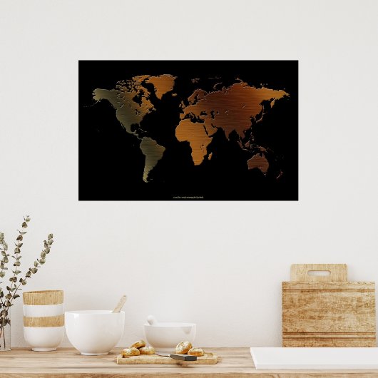 Stylish 3D Rustic-tone World Map Art Poster ポスター (キッチン)