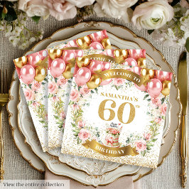 Stylish 60th Birthday Napkins Gold Sparkle Blooms スタンダードカクテルナプキン