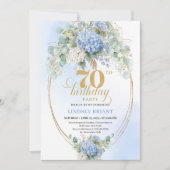 Stylish 70th Birthday Light Blue Hydrangea Invite 招待状 (正面)