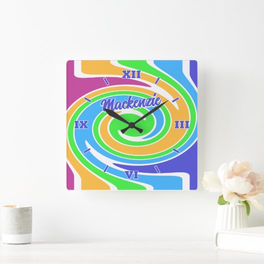 Stylish and Fun Bright Rainbow Abstract スクエア壁時計 (ホーム)
