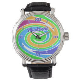 Stylish and Fun Bright Rainbow Coloured Swirl 腕時計