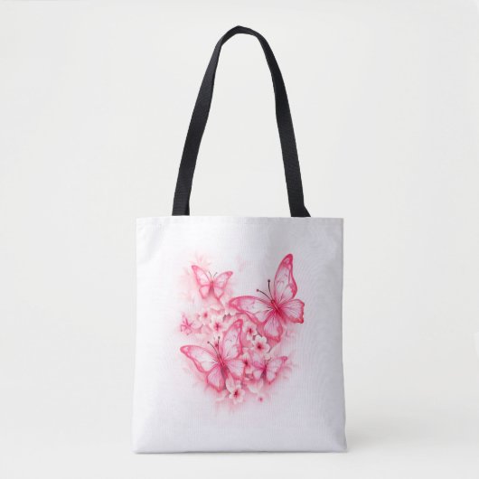 Stylish and Spacious Pink Butterfly Tote Bag トートバッグ (正面)