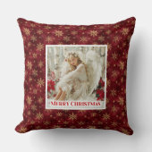 Stylish Angel Poinsettia Red Gold Accent Christmas クッション (正面)