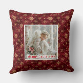 Stylish Angel Poinsettia Red Gold Custom Christmas クッション (裏面)