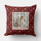 Stylish Angel Poinsettia Red Gold Custom Christmas クッション (正面)
