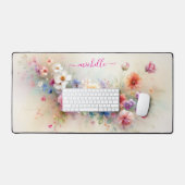 Stylish Aquarell Flowers Custom Name Monogram デスクマット (キーボード&マウス)