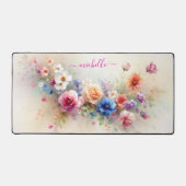 Stylish Aquarell Flowers Custom Name Monogram デスクマット (正面)