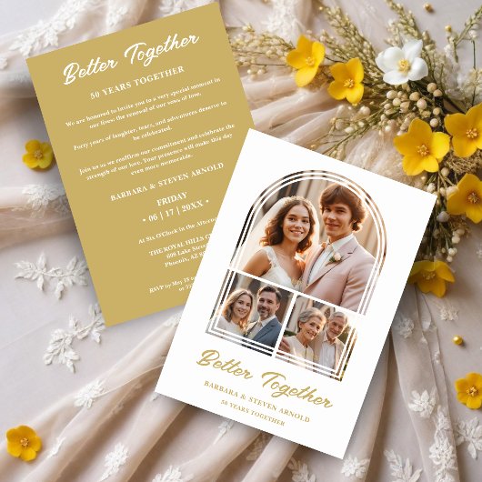 Stylish Arch 3 Photos Elegant Wedding Anniversary 招待状