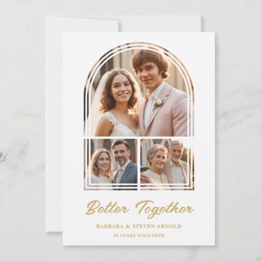 Stylish Arch 3 Photos Elegant Wedding Anniversary 招待状 (正面)