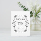 Stylish Art Deco Botanical Save The Date Postcard ポストカード (スタンド正面)