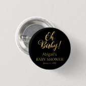 Stylish Baby Shower Button with Personalized Text 缶バッジ (正面&裏面)