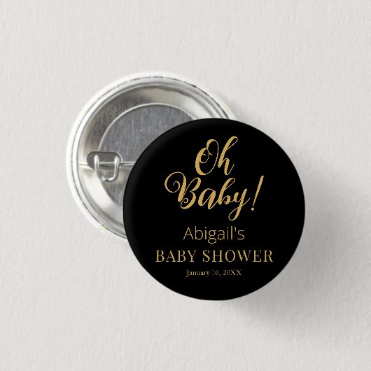 Stylish Baby Shower Button with Personalized Text 缶バッジ (正面&裏面)