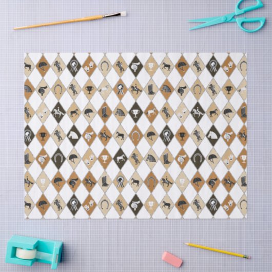 Stylish Beige Brown Equestrian Diamond Pattern 薄葉紙 (クラフト)