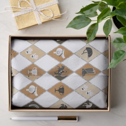 Stylish Beige Brown Equestrian Diamond Pattern 薄葉紙 (ギフト)