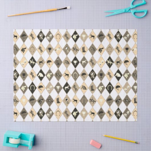 Stylish Beige Cream Equestrian Diamond Pattern 薄葉紙 (クラフト)