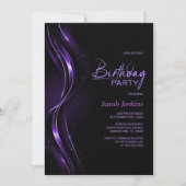 Stylish Black and Purple Birthday Party 招待状 (正面)