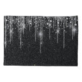 Stylish Black and Silver Sparkly Icicle Surname 枕カバー (裏面-左)