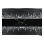 Stylish Black and Silver Sparkly Icicle Surname 枕カバー (正面左)