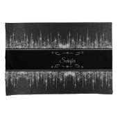 Stylish Black and Silver Sparkly Icicle Surname 枕カバー (正面右)