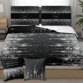 Stylish Black and Silver Sparkly Icicle Surname 枕カバー