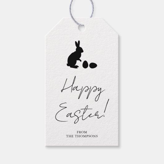 Stylish Black And White Bunny Minimal Happy Easter ギフトタグ (正面)