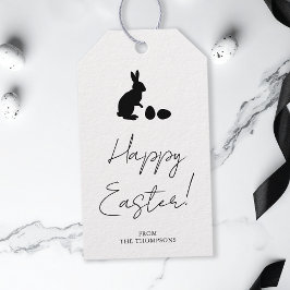 Stylish Black And White Bunny Minimal Happy Easter ギフトタグ