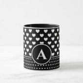 Stylish Black And White Hearts - Custom Monogram マグカップ (中央)