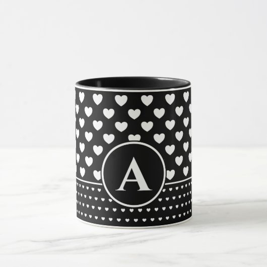 Stylish Black And White Hearts - Custom Monogram マグカップ (中央)