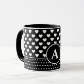 Stylish Black And White Hearts - Custom Monogram マグカップ (正面左)
