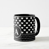 Stylish Black And White Hearts - Custom Monogram マグカップ (正面右)