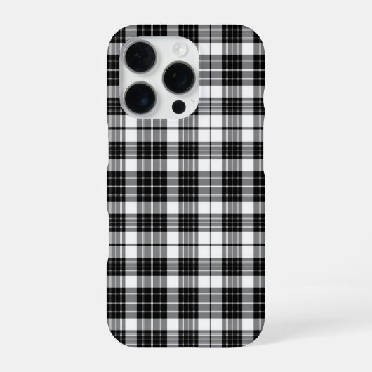 Stylish Black and White Monochrome Tartan Plaid iPhoneケース (裏面)