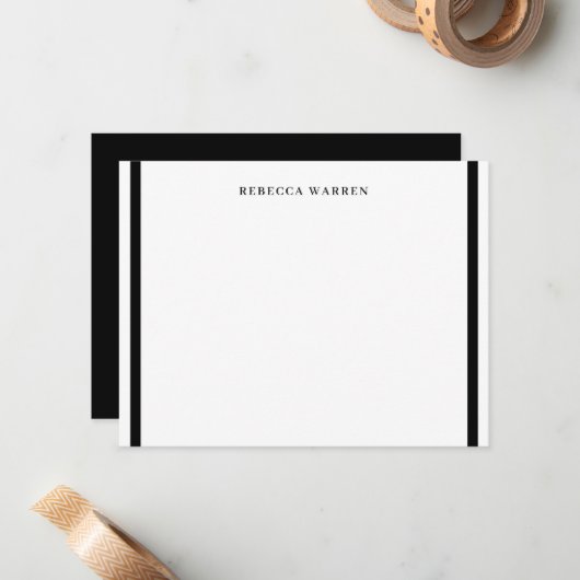 Stylish Black and White Two Border Simple Flat ノートカード (正面/裏面インサイチュ)